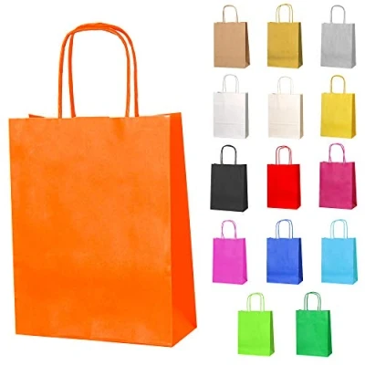 Image of Thepaperbagstore 30 Orange Paper Party Bags With Handles Colourful Gift for Kids and Adults Parties, Halloween, Birthdays, Weddings, Baby Showers, Hen Parties Sweets 18x22x8cm