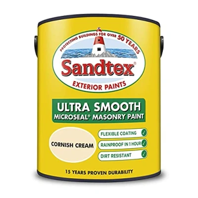 Image of Sandtex masonry paint, 5 litres, ultra smooth brickwork, yellow