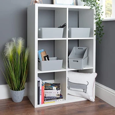 Image of Wham 5x Plastic Studio Basket 4.02 Rectangular Home &amp; Office Storage Basket, 25 x 17 11cm, 3.9L (Cool Grey)