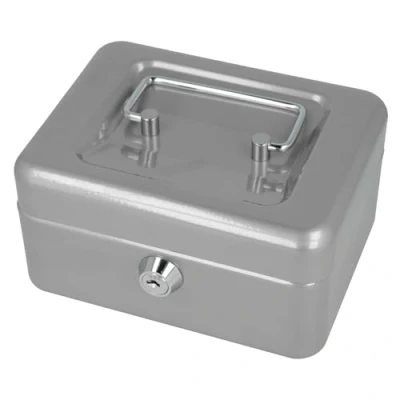 Image of Westcott Lockable cash box (compact, 15 cm) SILVER made of sheet steel with 2 keys Removable coin tray 6 compartments E 51000