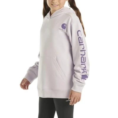 Image of Carhartt Girls&#039; Hoodie Fleece Pullover Sweatshirt, Orchid Petal Purple, 8