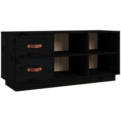 Image of vidaXL Shoe Bench Black 100x34x45 cm Solid Wood Pine
