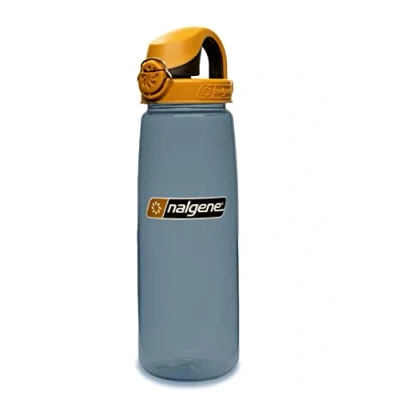 Image of Nalgene Sustain Tritan BPA Free On The Fly Water Bottle Made with Material Derived from 50% Plastic Waste, 24 OZ, Rhino Brown/Black