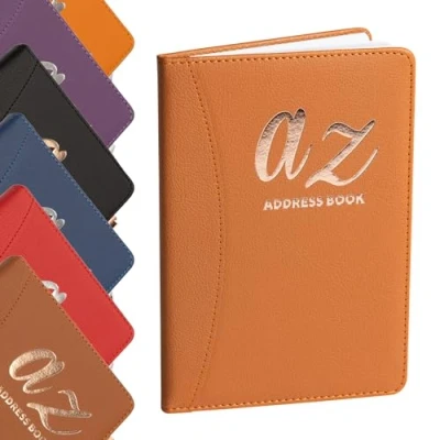 Image of A to Z Telephone Address Book Index Hard Back Cover with Pen Home Office Work (Tan)