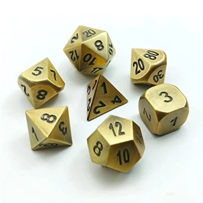 Image of Bescon Brass Solid Metal Polyhedral D&amp;D Dice Set of 7 Copper RPG Role Playing Game 7pcs