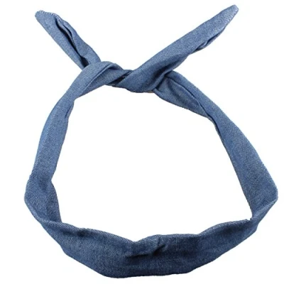 Image of Wire Headband Retro Wired Head Scarf Rockabilly Hair Band Wrap Vintage[Blue Denim]