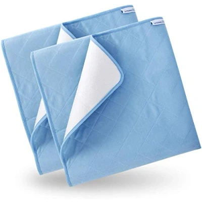 Image of Waterproof Incontinence Pads 2 Pack, 86x132cm, Washable Slip Resistant Mattress Bed Pad Cover, Reusable Underpad Sheet Protector for Children or Adults, Blue