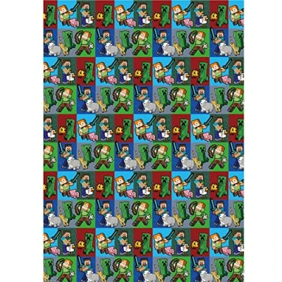 Image of Official Minecraft Gift Wrap, 2 Sheets Tags, Wrap for Presents, Officially Licensed