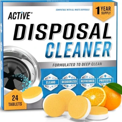 Image of Garbage Disposal Cleaner Deodorizer Tablets 24 Pack ACTIVE Heavy Duty XL Foaming Tablet Fresh Citrus Foam Sink Garburator Disposer Freshener, Natural Kitchen Cleaning Care 12 Month Supply