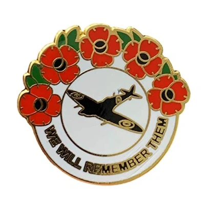 Image of Smartbadge® RAF Spitfire We Will Remember Them Poppy Lapel Pin Badge VE Day D Remembrance Sunday