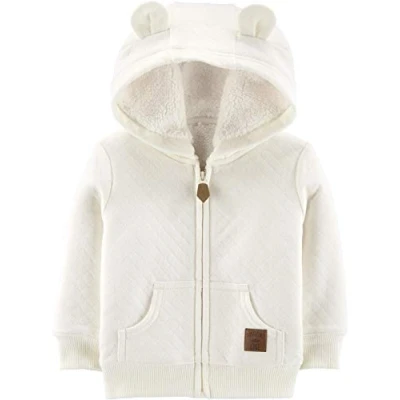 Image of Simple Joys by Carter&#039;s Baby Hooded Sweater Jacket with Sherpa Lining Fleece, Oatmeal, 12 Months