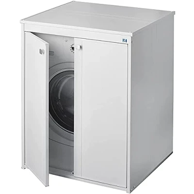 Image of Negrari AM5012P Washing Machine Cover in PVC Resin, Moisture Resistant, Machine, Dryer, Complete Assembly Kit, Indoor/Outdoor, W70 x D60 H94 cm, White