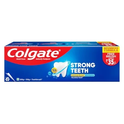 Image of Colgate Strong Teeth Saver Pack Toothpaste (200+100) 300g with Toothbrush