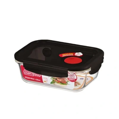 Image of LOCK &amp; Glass Food Container Suitable for Microwave Oven Borosilicate with Airtight Snap Locking Lid Meal Prep, Takeaway and Storage, 630 ml