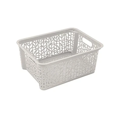 Image of BranQ Home essential Universal, multifunctional, adjustable storage basket in bamboo design, BPA free plastic, size L 12.7 litres, 1 piece, cream
