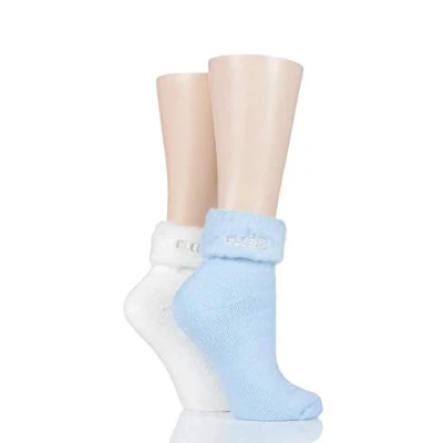 Image of 2 Pair Baby Blue / Cream Original Cosy Bed Socks Ladies 4 8 Elle
