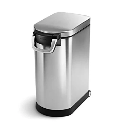 Image of simplehuman CW1886 30L 15KG Large Pet Dog Dry Food Storage Container Bin, Lid Mounted Measuring Scoop, Airtight Seal, Proof Lock, Removable BPA Free Inner Bucket, Brushed Stainless Steel
