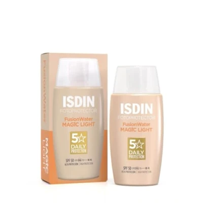 Image of ISDIN Fusion Water Color SPF 50 (Light) 50ml, Tinted daily facial sun cream, Ultra light texture