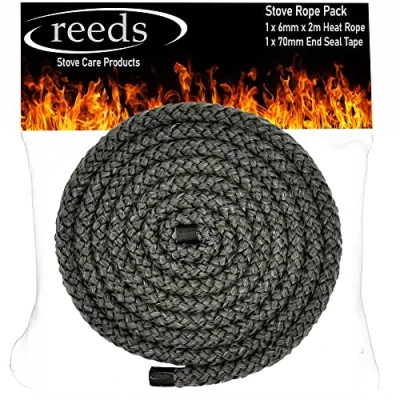 Image of Reeds 6mm Black Stove Rope 2 Metre Length Heat Resistant Rope/Gasket for Stoves