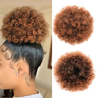 Image of Afro Puff Drawstring Ponytail Curly Bun Extensions Short Kinky Hairpieces Updo hair for Black Women (30#)
