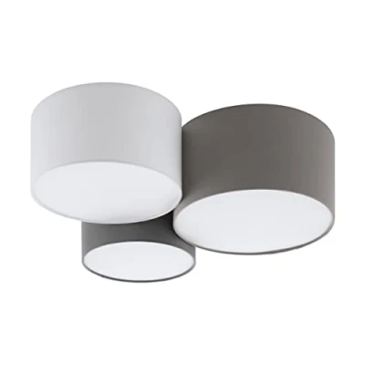 Image of Eglo Pastore Ceiling Light, 3 Flame Textile Lights, Material: Steel, Fabric, Colour: White, Anthracite Brown, Grey, Socket: E27