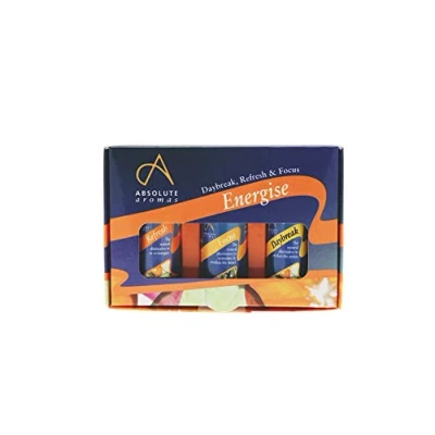 Image of Absolute Aromas Energise Essential Oils Blend Set 3 x 10ml Pack of Aromatherapy Daybreak, Refresh and Focus