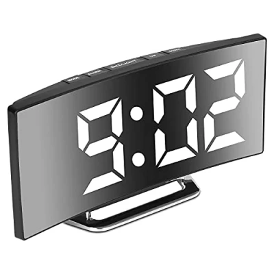 Image of Digital Alarm Clock for Bedrooms, Bedside with Modern Curved Design Heavy Sleeper, 2 Brightness, 12/24H, Snooze, USB Power Supply, off Memory (White)