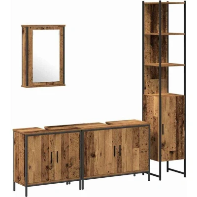 Image of vidaXL 4 Piece Bathroom Furniture Set Old Wood Engineered