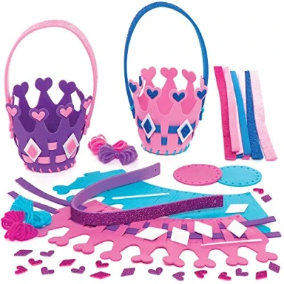 Image of Baker Ross AT999 Princess Crown Weaving Basket Kits Pack of 4, Introductory Sewing for Beginners and Kids Arts Crafts Projects,Blue,Pink,Purple