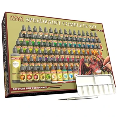 Image of The Army Painter, Speedpaint 2.0 Complete Set Combo, 90 x 18 ml Acrylic Contrast Model Paint, 4 Brushes &amp; 1 Paint Palette For Miniature Painting, Dnd Warhammer