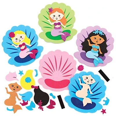 Image of Baker Ross FE168 Mermaid Mix &amp; Match Magnet Kits Pack of 8, Magnets for Kids, Fridge Children, Make Your Own Craft Kit