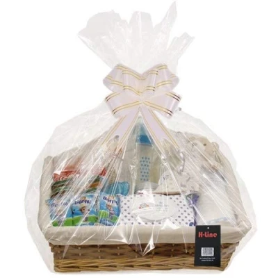 Image of H LINE MEDIUM Make Create Your Own Gift Hamper Kit Natural Wicker Storage Basket Cellophane Wood Shred Bow Set Ideal for Christmas Easter Christening Wedding Baby Shower or Birthday