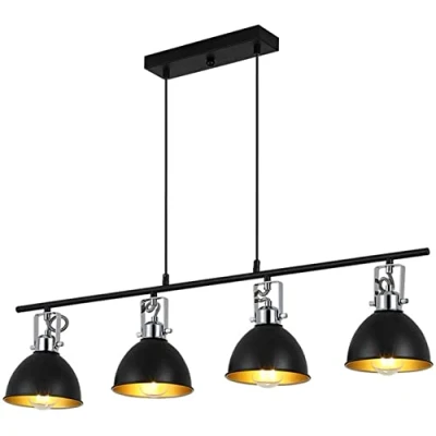 Image of H.W.S Vintage Retro Pendant Light E27 Industrial Lamp Black Height Adjustable Hanging Living Room Chandelier Lustres for Dining Restaurant Cafe Decoration(4 Lights)