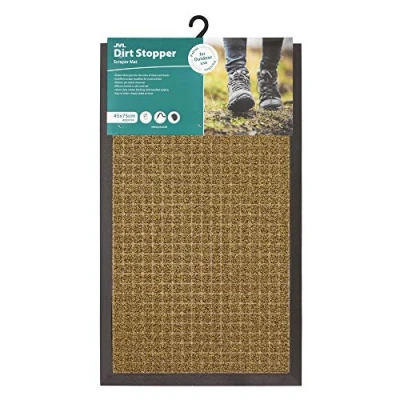Image of JVL Patterned Dirt Stopper Scraper Square Design Entrance Door Mat, TE PP/Rubber, Beige, 45 x 75 cm