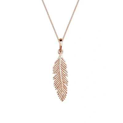Image of Elli Women&#039;s 925 Sterling Silver Rosegold Plated Xilion Cut with Feather Pendant Necklace 45cm length