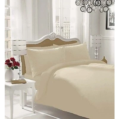 Image of WOT NON IRON Luxury Parcale Plain Dyed Duvet Cover &amp; 2 Pillow Cases Bed Set (Mocha, SuperKing)