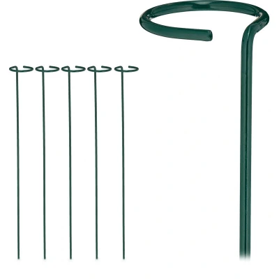 Image of Relaxdays 6x Plant Supports, Metal Sticks with Ring, Home &amp; Garden, Flower Climbing Aid, 60cm Long, Dark Green, Steel