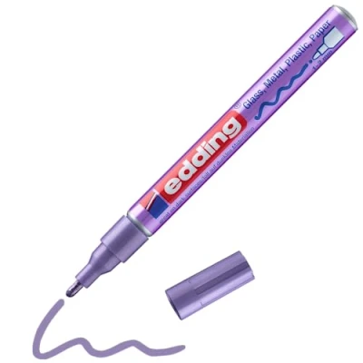 Image of edding 751 gloss paint marker violet metallic 1 round nib 2 mm pen for glass, pebbles, wood, plastic, paper waterproof, high coverage