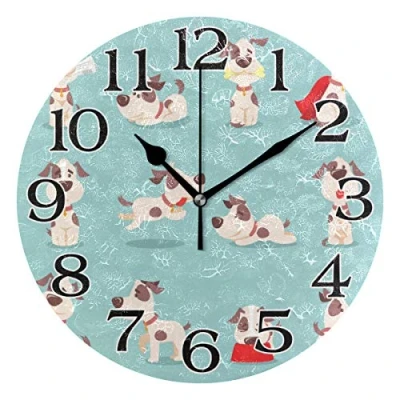 Image of linomo Cute Cartoon Dog Wall Clock Decor, Silent Non Ticking Square Quiet for Kitchen Living Room Bedroom Bathroom Office