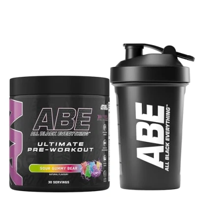 Image of Applied Nutrition Bundle ABE Pre Workout 375g + Black Shaker 400ml All Everything Powder, Energy Drink, Physical Performance, Creatine, Beta Alanine, Caffeine (Sour Gummy Bear)