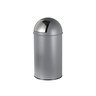 Image of Ribelli Rubbish Bin, 50 Litre, Hygienic Push Flap Wheelie Rustproof Stainless Steel &amp; Zinc Inner Bucket