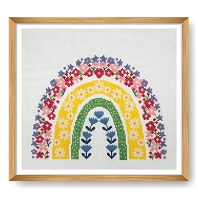 Image of Trimits Large Cross Stitch Kits Counted Embroidery Needlework for Adults Beginners Kids, Christmas Gifts Wall Art (Frame Not Included), 11 Count, Rainbow