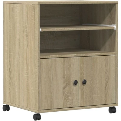 Image of vidaXL Printer Stand with Wheels Sonoma Oak 60x48x74 cm