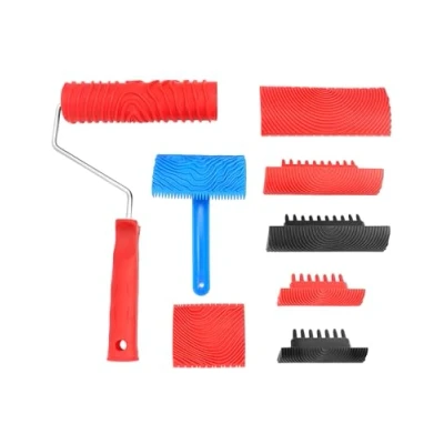 Image of QWORK® 8Pcs Wood Grain Tool Set, Rubber Painting Set for DIY Home Decoration with Empaistic Textured