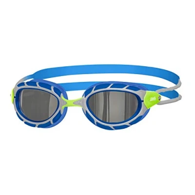 Image of Zoggs Predator Adult Swimming goggles, UV protection Swim Pulley Adjust Comfort Goggles Straps, Fog Free Goggle Lenses, Adults Ultra Fit, Smoke Tinted, Green/Blue, Small