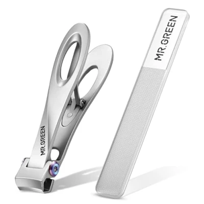 Image of MR.GREEN Nail Clippers Wide Jaw Opening Stainless Steel Fingernail Clipper Thick Hard Toenail Cutter Manicure Scissors Tools (Nail (Medium)+Nano Glass File)