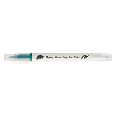Image of Pentel Brush Sign Pen Twin Tip Dark Green Pack of 10