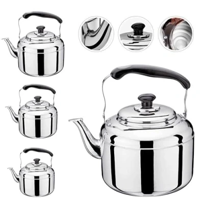 Image of Stainless Steel Whistling Kettle Coffee Tea Stovetop Kettles, Camping Traveling Caravan Gas Hob &amp; Induction Kitchen Home Teapot 1L 5L (5L)