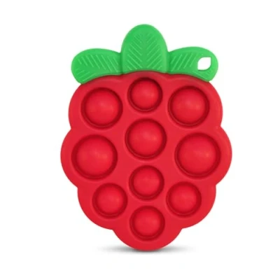 Image of RaZbaby RaZberry Pop Teether for Babies 3 Months &amp; Up Natural Raspberry Shaped Designed with Soft BPA Free Silicone Poppers Textured Sensory Stimulation Development