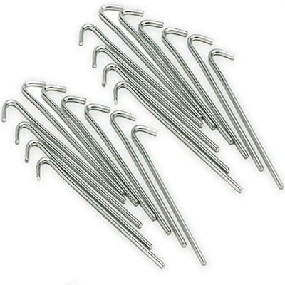 Image of White Hinge 20x Heavy Duty 9&quot; Metal Tent Pegs Ideal For Gazebos, Ground Sheets, Football Nets, &amp; Tarpaulin